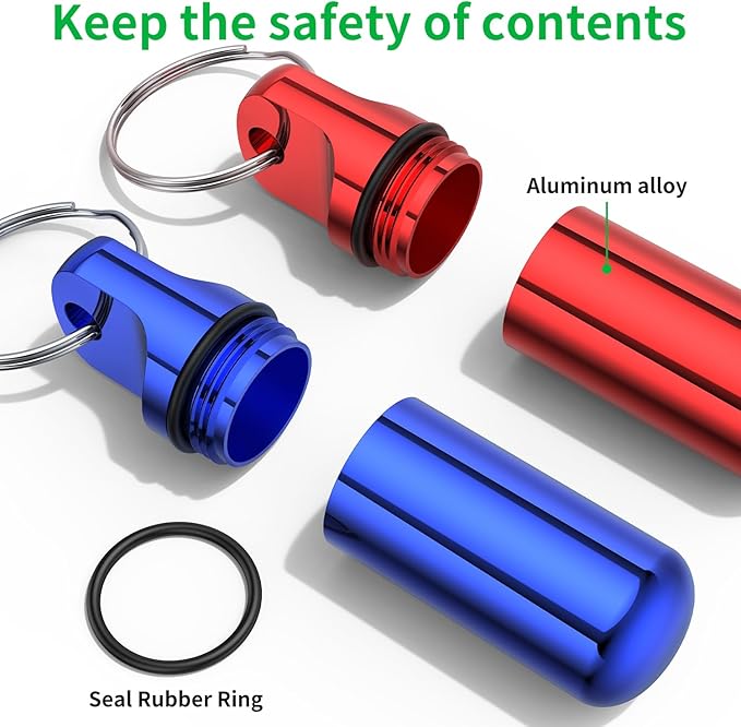 Small Pill Box Keychain, (4 Pack) Portable Keychain Pill Holder Aluminum Alloy Medicine Organizer Mini Metal Pill Case for Purse Waterproof Travel medication Container for Outdoor Camping Travel