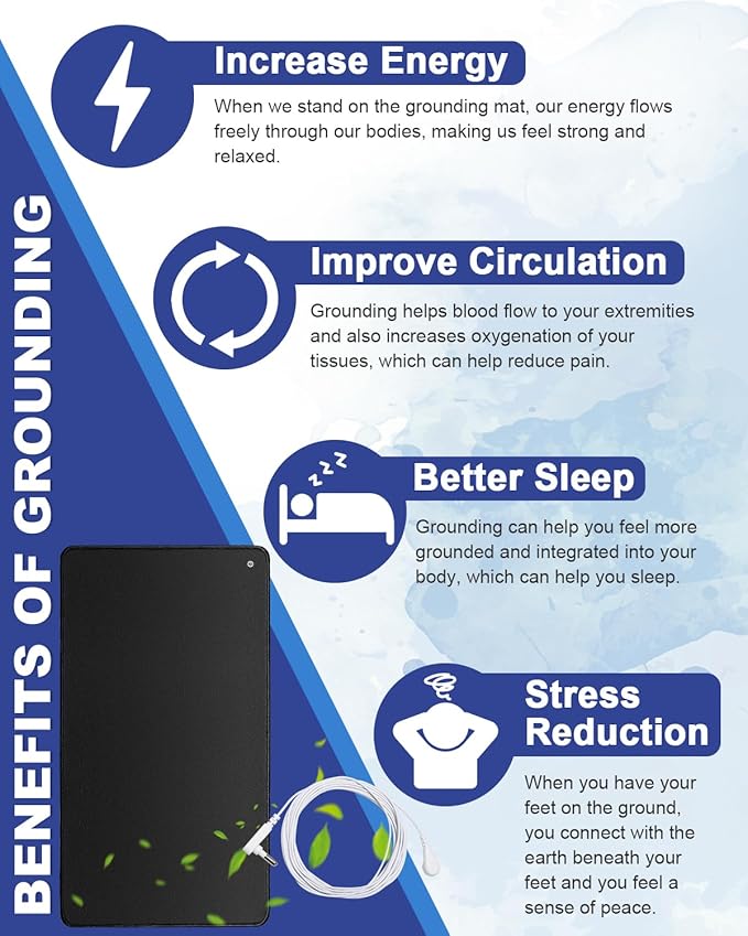 Grounding Mat 13"x24" Grounded Foot Pad Earth Connected Mat Therapy Pad with Testing Pen, Grounding Cord