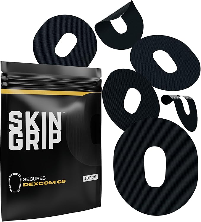 Skin Grip Adhesive Patch Compatible with Dexcom G6 Adhesive Patches Waterproof & Sweatproof with Cutout, Lasts 10-14 Days, Continuous Glucose Monitor Patch, CGM Sensor Cover – 20 Pack, Black