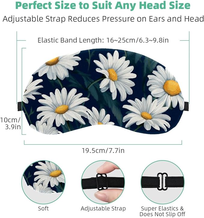 2 Pack Sleep Eye Mask for Women Men, Soft Breathable Eye Cove No Pressure Blackout Night Blindfold for Sleeping Light Blocking with Adjustable Strap, Little Daisy
