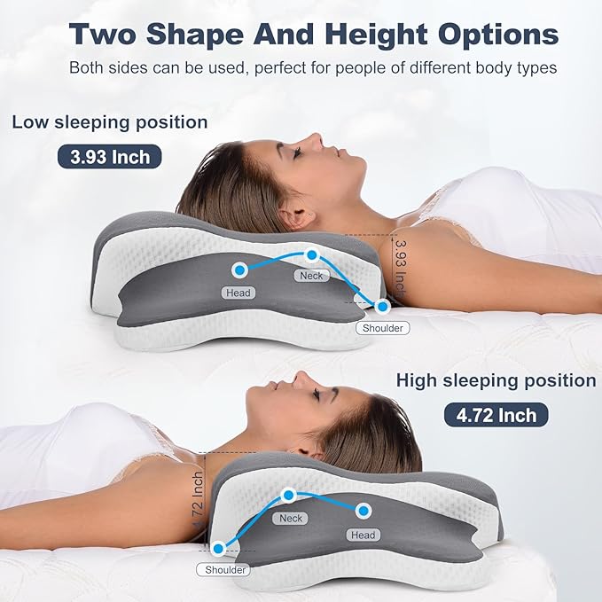 Sleep Apnea Pillow, Ergo Pillow for Sleep Apnea, Cervical Neck Pillow for Neck Pain Relief, Sleeping, and Snoring Relief, Orthopedic Therapy Memory Foam Contour Cooling Pillow for Side, Back