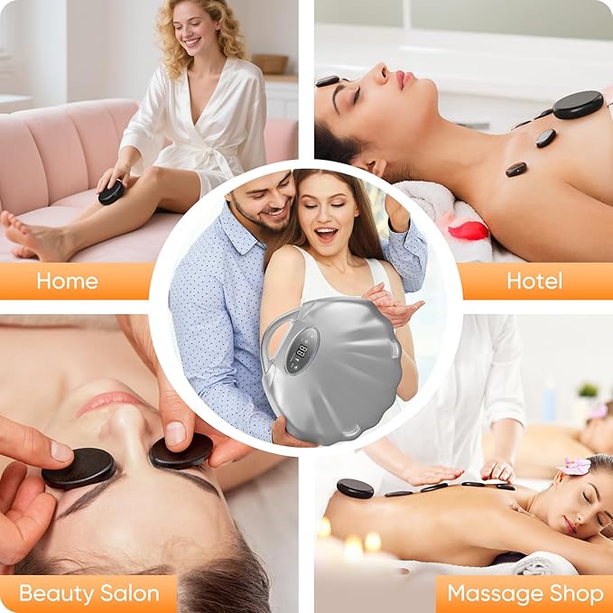 20PCS Hot Stones Massage Set, Hot Stones Massage Warmer Kit, Portable Massage Stones Basalt Hot Rocks Massage Stone for Professional or Home SPA, Therapy Relaxing, Healing, Pain Relief(Silver)