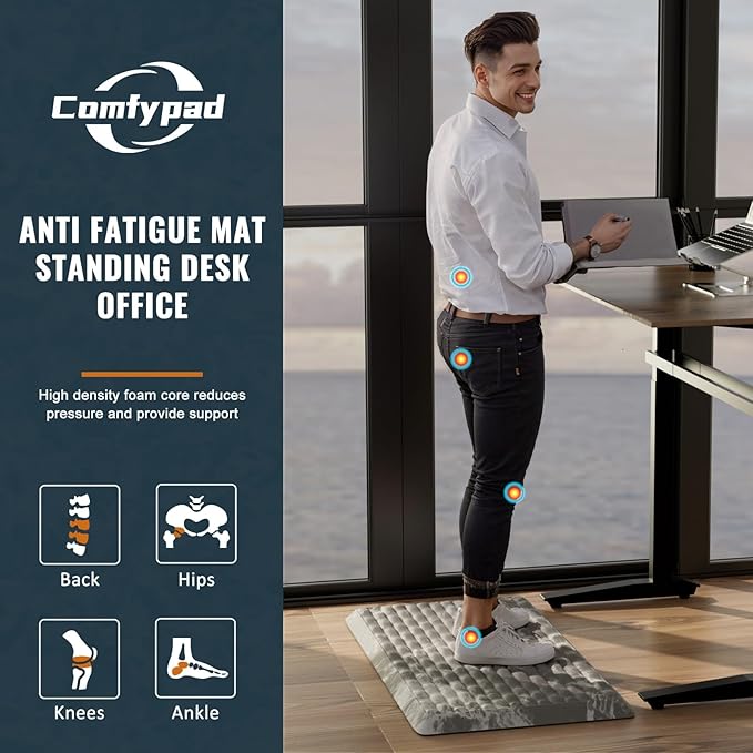 5/6 Inch Thick Water Absorbing Comfort Mat, Anti-Fatigue Floor Mat, Standing Desk Mat, for Kitchen Home Ofiice & Bathroom - Durable Foam, Cushioned Non-Slip (19" x 32", Black Marble Pattern)
