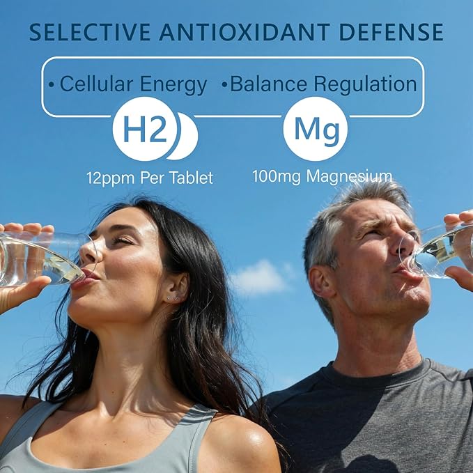 Molecular Hydrogen (H2) Tablets with Magnesium – 12 PPM Hydrogen Water Tablet for Drinking Water, Antioxidant-Rich, Supports Cellular Health, Recovery & Cognitive Function – Unflavored, 60 Tablets