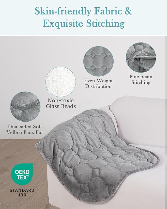 Topblan Weighted Lap Blanket 7lbs for Adults, Small Weighted Blanket Throw for Napping, Relaxation, Calming and Travel, Skin Friendly & Machine Washable for All-Season Sleeping, Grey 24x29 inches