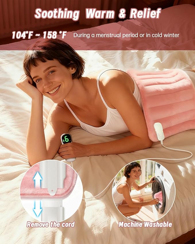 Heating Pad for Period Cramps, Electric Heating Pad for Lower Back,Abdomen Pain Relief,6 Heat Setting (Max 158°F), 2H Auto-Off,6ft Cord, Machine Washable, Christmas Gift for Women,12" x 24"