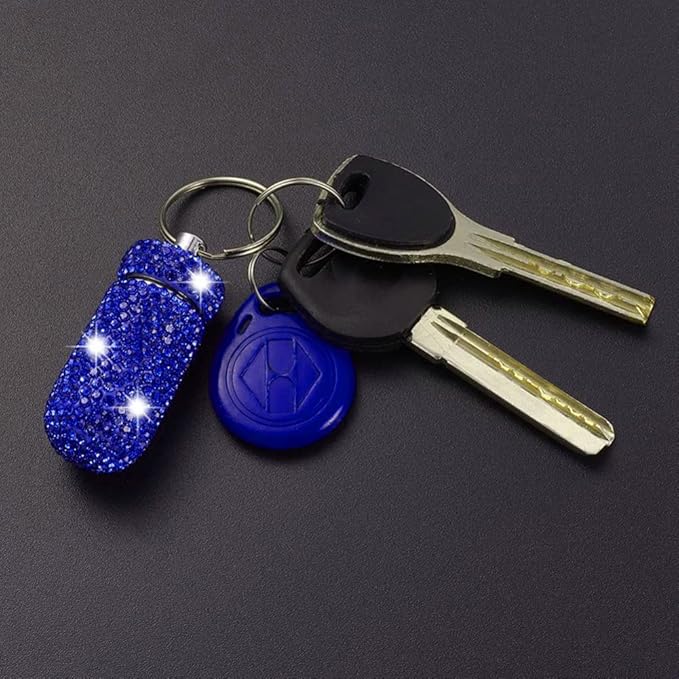 Rhinestone Pill Case Keychain, Waterproof Glitter Travel Pill Holder Storage Bottle with Keychain, Bling Pill Container Portable Pill Bottle Case for Outdoor Camping Traveling