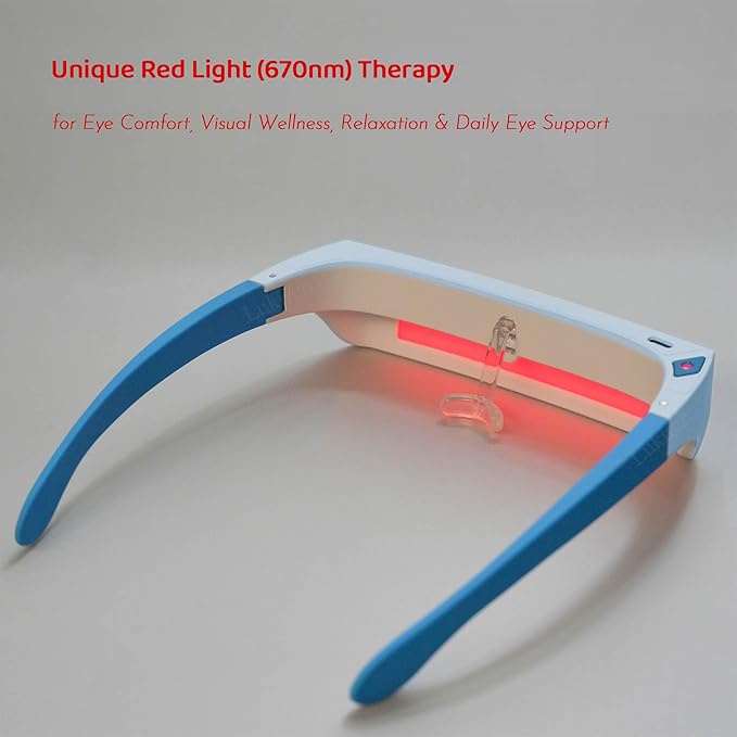 Red & Blue Light Therapy Glasses – 670nm Red Light for Eye Comfort & Visual Wellness, 480nm Blue Light for Energy, Mood & Sleep Support – Wearable Light Therapy Eyewear with Timer