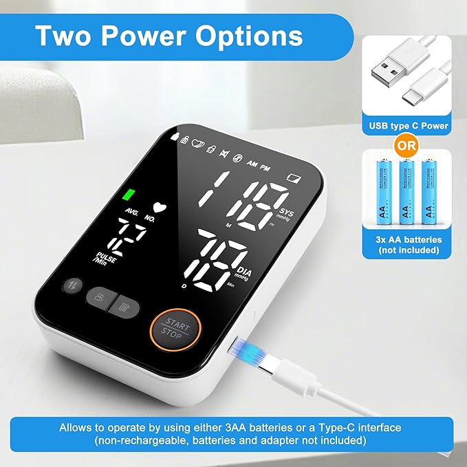 Blood Pressure Monitor Upper Arm - Bluetooth iOS & Android Compatible One-Button Operation Voice Broadcast Large LED Display Backlit 2x120 Memory Adjustable Cuff 8.7"-16.5" with Storage Bag Black