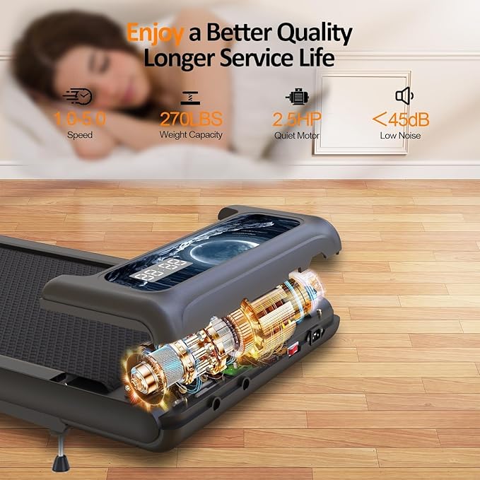 Walking Treadmill Pad with Removable Handle,2.5HP Portable Treadmills for Home &Office, Under Desk Treadmill with 8% Incline，Treadmill with Remote Control &LED Display