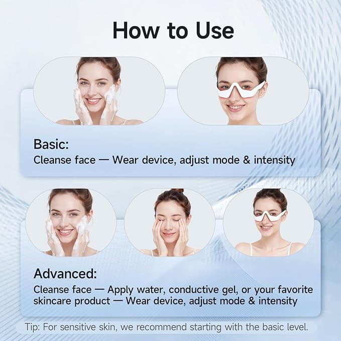 Under-Eye Red Light Therapy Device, Led 3D Microcurrent Eye Massage Glasses with 4 Modes, 3 Levels Red Light Eye Massage Mask for Relieve Eye Bags, Dark Circles, Wrinkles, Fine Lines