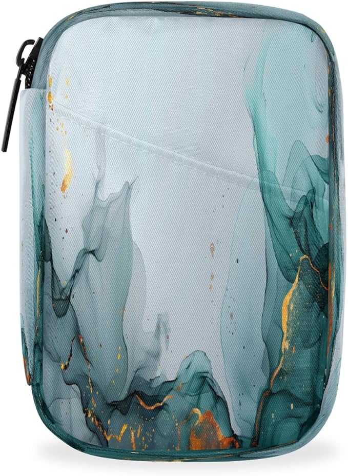 Abstract Teal Gray Marble Travel Pill Organizer Box Weekly Portable Pill Case Daily Pills 7 Day Small Birth Control Pills Container Removable Compartments for Medicine Vitamins Fish Oil