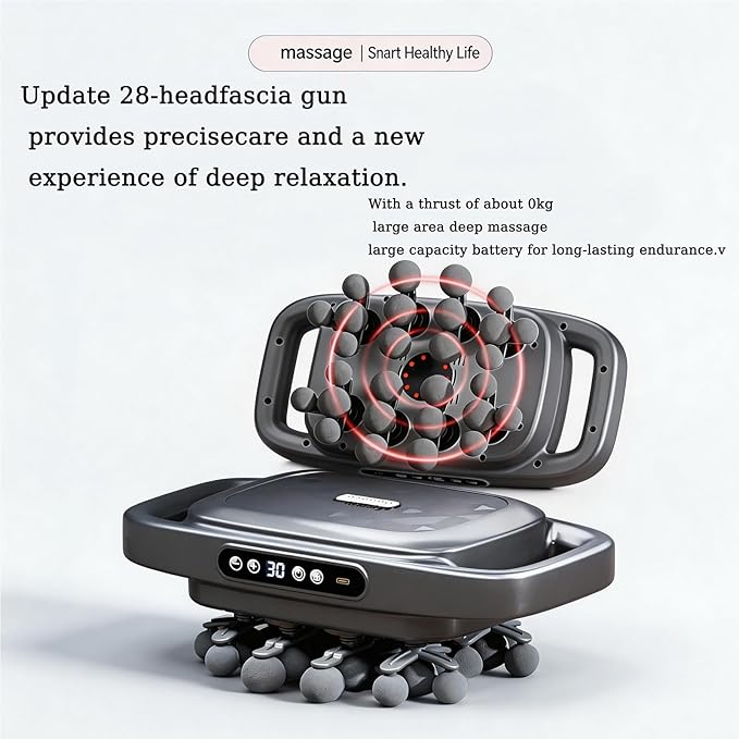 Massage Gun, 28 Head Back Massage Deep Tissue Pain Relief for Athletes, Percussion Muscle Massager Rechargeable Electric Back Massager for Shoulder, Neck, Leg & Foot