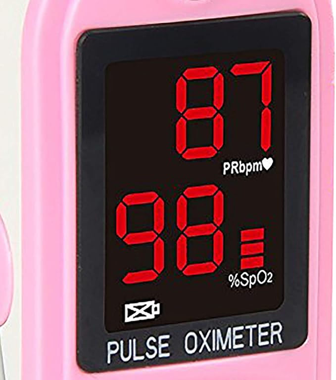 Concord Basics Fingertip Pulse Oximeter - Blood Oxygen Saturation Monitor with Carrying Case, Batteries, Silicone Cover & Lanyard - Easy to Use, Accurate SpO2 & Pulse Measurement (Pink)