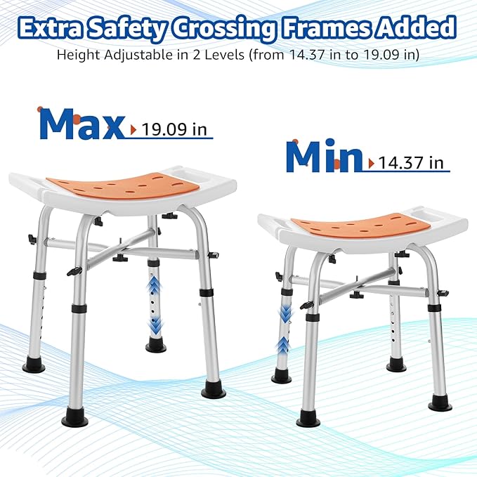 Shower Chair Bath Stool Seat 350 Lbs, Height Adjustable Bath Bench with Padded Seat for Seniors, Shower Stool Chair for Inside Shower, Shower Seat Stool with Heavy Duty Crossbar Support (Orange)