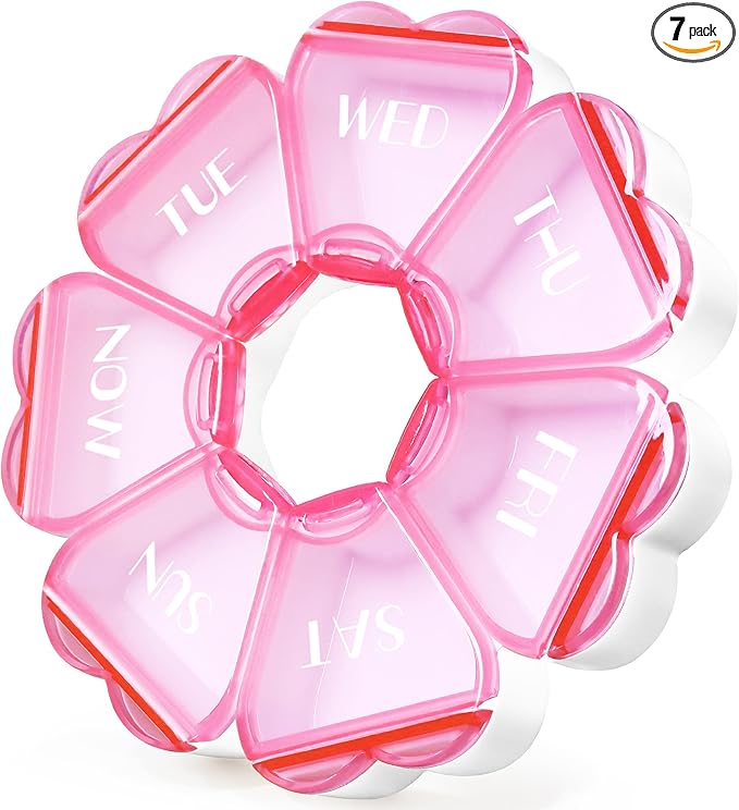 Cute Pill Organizer 7 Day, Color Blocking Weekly Pill Box, Daily Medicine Container with Large Compartments for Fish Oils/Vitamins/Medication/Supplements (Pink)