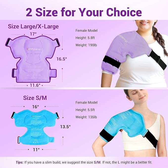 Comfytemp Shoulder Ice Pack Wrap Rotator Cuff Therapy, Gel Ice Packs for Injuries Reusable, Hot Cold Compress Shoulder Brace for Pain Relief, Recovery Items (Large/X-Large), Purple