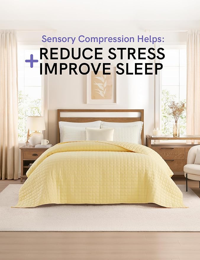 YnM 25lbs Weighted Blanket for Adults, Heavy Bed Throw Blanket with Cooling Glass Beads for All Season Use, Ideal for ~240lbs (60x80 Inches, Queen, Pastel Yellow)