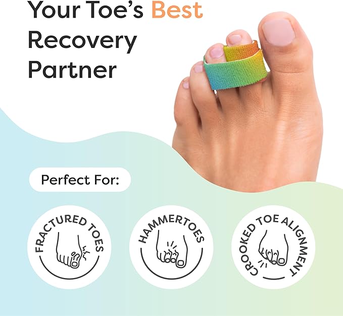 ZenToes Hammer Toe Corrector for Women & Men - Reusable Fabric Buddy Wraps for Broken Toes - Cushioned Toe Splint for Protection & Recovery & Hammertoe Straightener - 4 Count (OSFM, Rainbow)