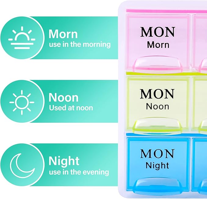 Large Weekly Pill Organizer 3 Times A Day, Moisture-Proof 7 Day Pill Box, Travel Pill Cases Portable for Pills Vitamin Fish Oil Supplements