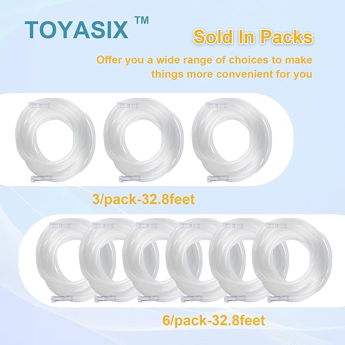 Oxygen Supply Tubing - Premium Crush-Resistant with Curved Prongs, High Flow Oxygen Tubing for Oxygen Concentrator Machine, Nebulizer Tubing & Oxygen Therapy - 32.8 FEET 3 Pack