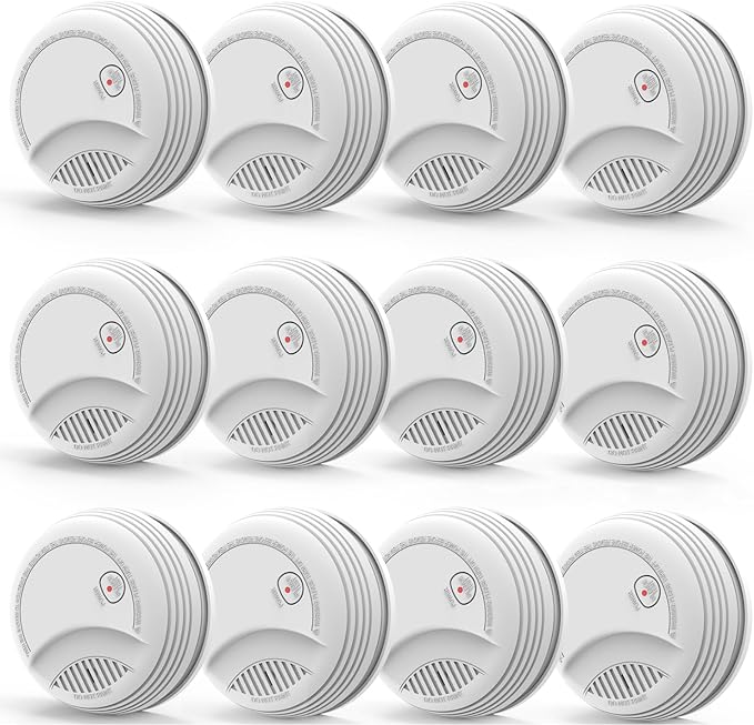 Fire Alarms Smoke Detectors, Photoelectric Sensor Smoke Alarm Battery Operated, Fire Alarm with Test Button & Low Battery Signal, LED Warning Light 85 dB Alarm Sound for Bedroom and Home, 12 Pack