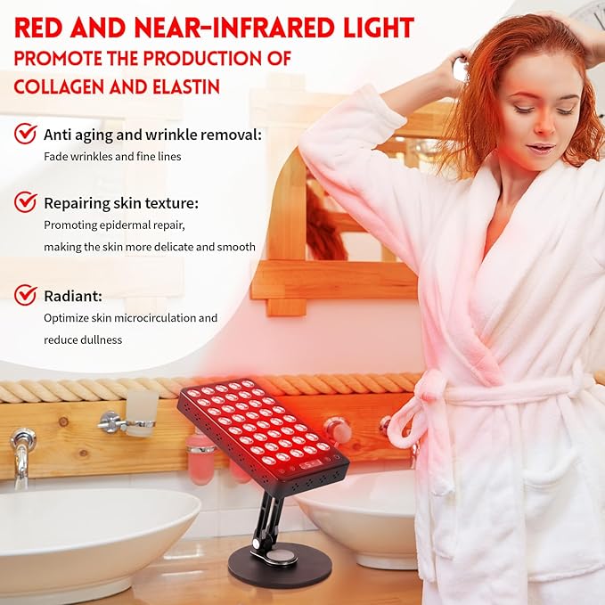 Red Light Therapy, 40 LEDs 660nm Red 850nm Near Infrared Light with Timer, High Power Panel Lamp Device for Body, Skin, Face, Recovery, Improve Sleep (Black)