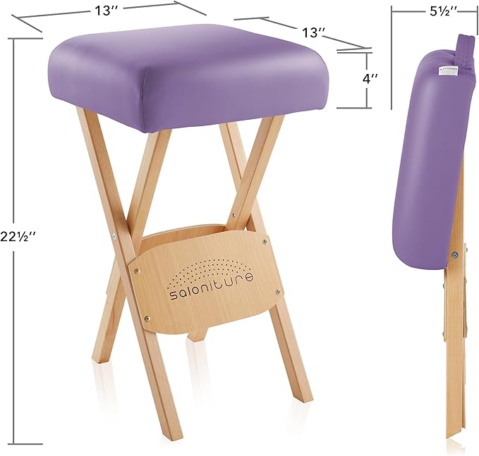 Saloniture Wood Folding Massage Stool with Carrying Case, Lavender