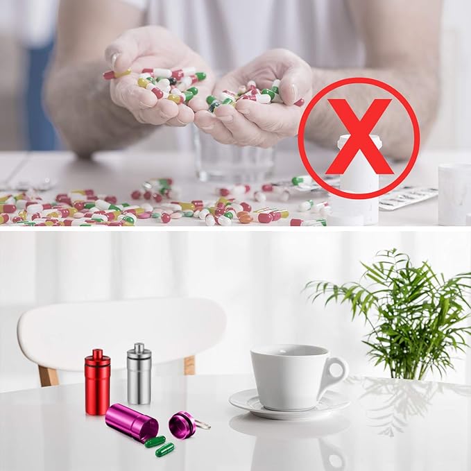 Hotop 14 Pieces Pill Holder Keychain Portable Pill Case Waterproof Aluminum Keychain Tablet Container Mini Metal Tablet Boxes Storage for Purse Outdoor Camping Travelling, Weekly 7 Day, 7 Colors