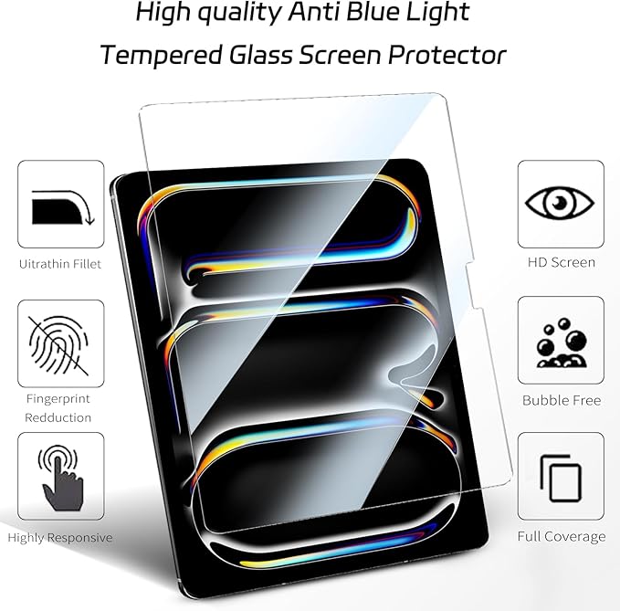 ZenRich [2 Packs] Anti Blue Light Screen Protector for iPad Pro 13 Inch (M5 2025/ M4 2024) – 9H Hardness Tempered Glass, HD Clarity, Eye Protection, Scratch Resistant, Bubble-free