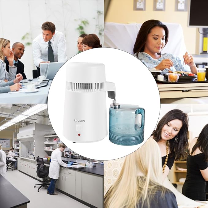 4L Countertop Water Distiller Machine Stainless Steel Home Pure Water Purifier Filter, 750W Distilled Water Maker with Glass Container, 1L/H