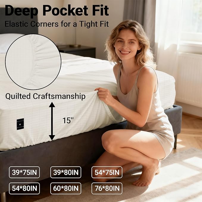 Grounding Sheets Full,90% Cotton 10% Silver Fiber,Grounded Bed Sheet, Deep Pocket Grounded Bed Sheet, Improve Sleep (Full)