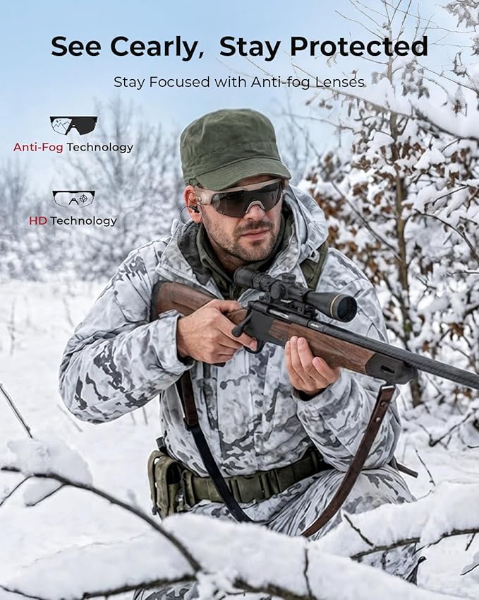 ONNAIS Shooting Glasses with Earplugs - ANSI Z87.1+ Safety Glasses with Detachable NRR 32dB Earplugs, Gifts for Men and Women