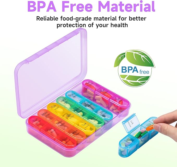 Daviky Weekly Pill Organizer 3 Times a Day, Travel Pill Organizer 3X a Day, Pill Box 7 Day, Daily Pill Box Organizer, Pill Cases Organizers 7 Day, Medicine Organizer to Hold Vitamins and Medication