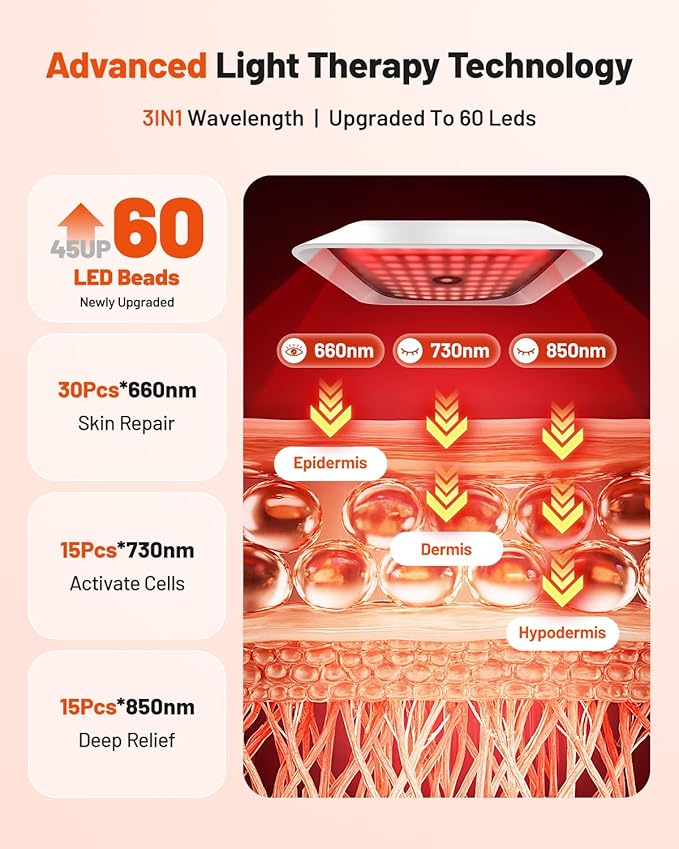 Red Light Therapy for Face and Body, 3 Wavelength 660nm 730nm 850nm Infrared Light Therapy Desk Lamp with 360°Adjustable Head & Phone Stand for Home Office Travel Portable Use, Ideal Gift for Women