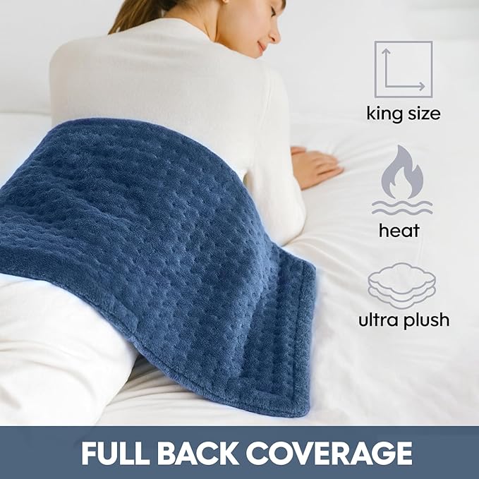 Heating Pad,Electric Heating Pads for Back,Neck,Abdomen,Moist Heating Pad for Shoulder,Knee,Arms,Legs,Dry/Moist Heat & Auto Shut Off,Birthday Gifts for Men and Women, 24x12 Inch (Blue)