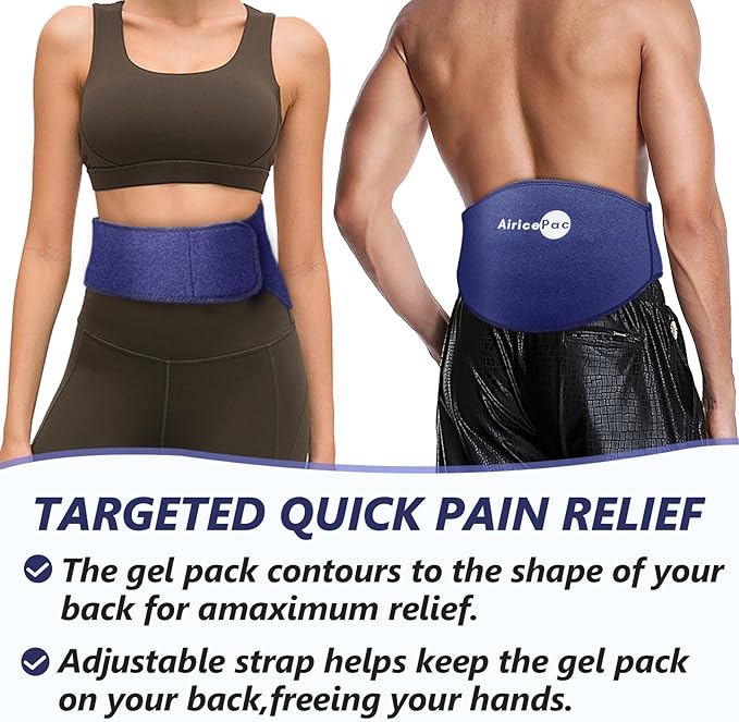 Ice Pack for Back Pain Relief, Reusable Gel Lower Back Wrap, Cold Compress Therapy for Waist Lumbar Injuries, Sciatic Nerve, Herniated or Degenerative Disc, Coccyx, Tailbone Pain Blue