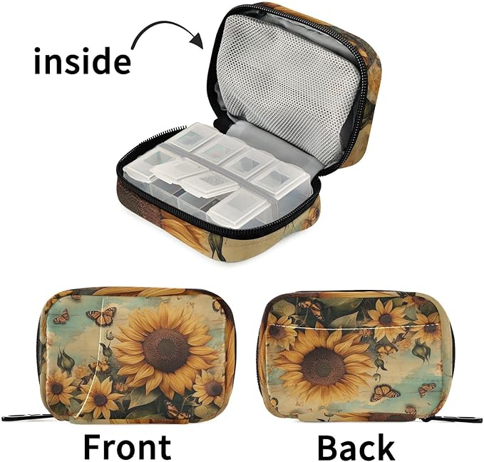 Travel Pill Case Sunflower Sky Weekly Small Pill Box 7 Day Pill Box Pill Organizer Bag