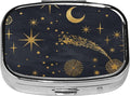 Square Pill Case Small Pill Box with Mirror Pocket 2 Compartment Vitamin Pill Medicine Case Organizer Pill Containers for Traveling Moon and Stars