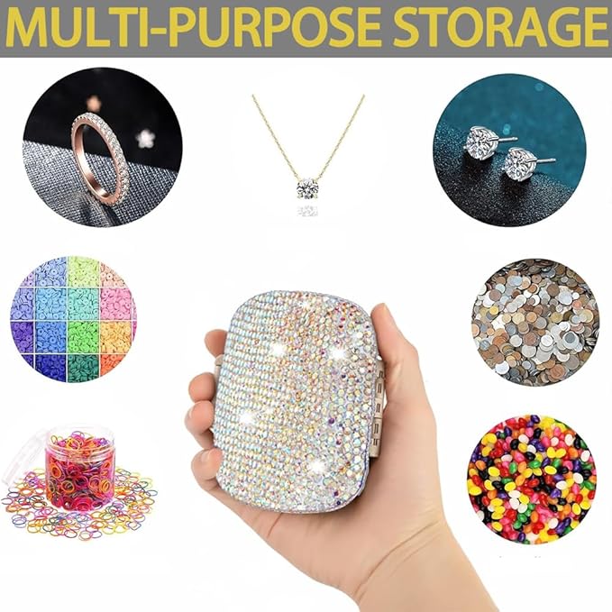 Daily 6 Compartments Pill Box Container Bling Diamond for Purse Medicine Container Holder for Women Travel Kit Medicine (ab Colorful)