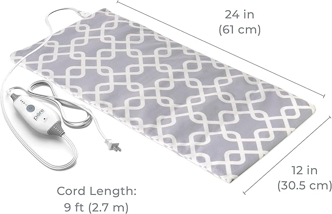 Pure Enrichment PurePureRelief Express Designer Series Electric Heating Pad - 12” x 24” Fast-Heating with 4 Heat Settings, Machine-Washable Fabric, & 2-Hour Auto Safety Shut-Off - Gray Trellis