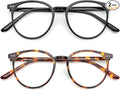 2 Pack Blue Light Blocking Glasses for Women and Men, Round Frame Computer Gaming Anti Eyestrain & UV Glare RF6213 (Black + Coco Tortoise)