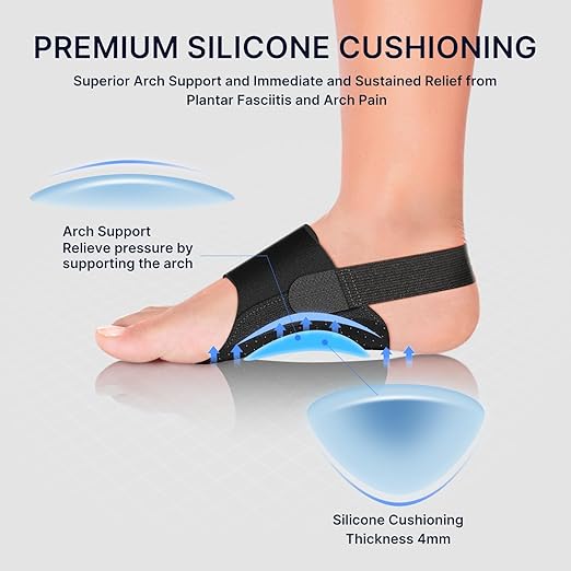 Fit Geno Arch Support Brace for Plantar Fasciitis, Heel & Foot Pain Relief – Adjustable Compression Wrap with Gel Cushion for Flat Feet & Fallen Arches, Non-Slip Support for Men & Women