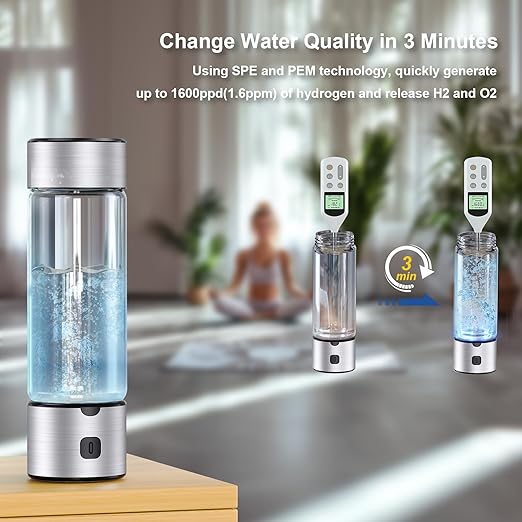 Hydrogen Water Bottle Generator for Family Use 460ml Rechargeable Hydrogen-Rich Water Maker with SPE/PEM Tech, Safe Daily Hydration for Kids, Adults & Seniors at Home or Office