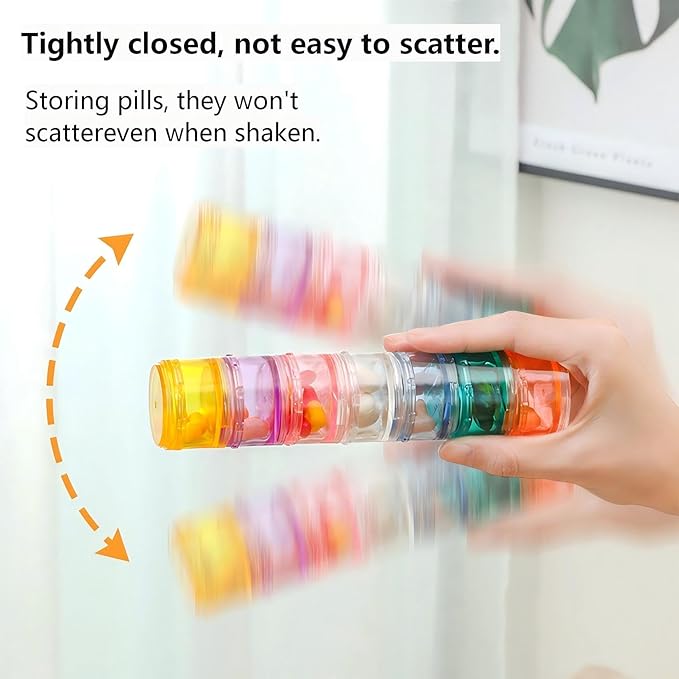 Stacking Pill Box Vitamin Organizer 7 Day Travel Case Holder Container (Multicolor, S)