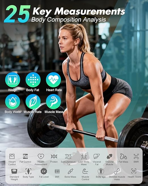 INSMART Smart Scale for Body Weight, Large Display Body Fat Scale, Accurate Weight Scale Digital Bluetooth Bathroom Scale for BMI Heart Rate, 25 Body Composition Analyzer with Fitness APP Sync, 500lbs