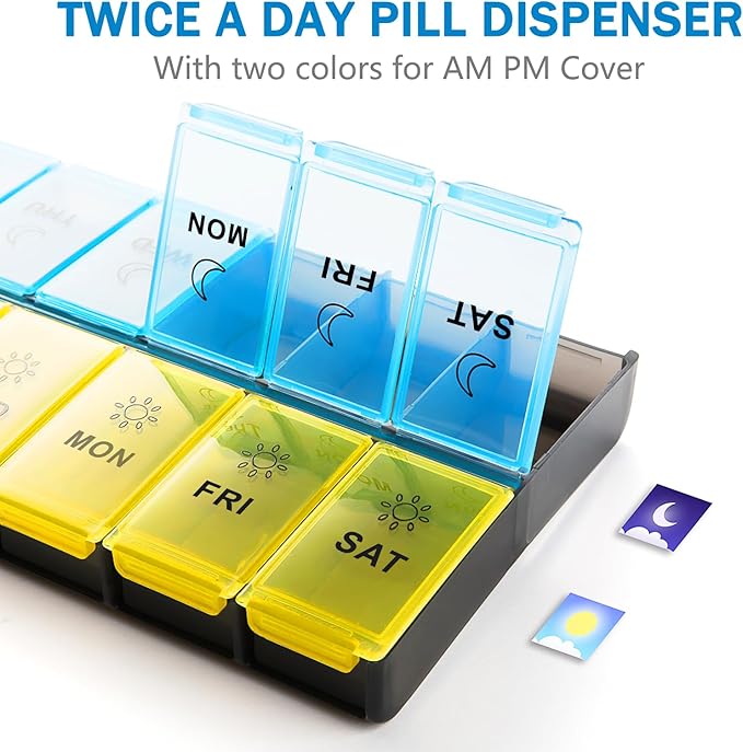 Mossime XL Large Daily Pill Organizer 2 Times a Day, Extra 7 Day Pill Box Am Pm, Weekly Day Night Vitamin Holder, Medicine Organizer, Big Pill Container, Medication Dispenser 14 Compartments