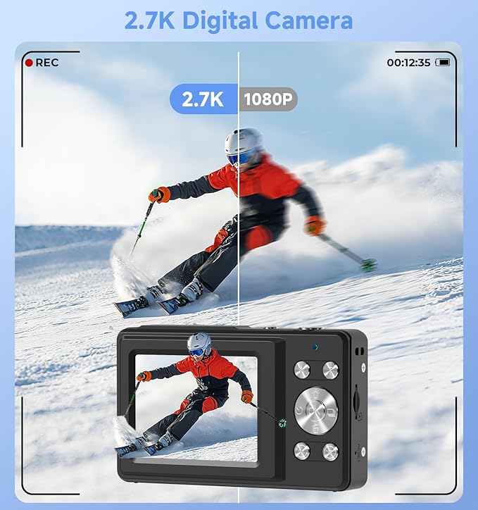 Digital Camera,56MP Dual-Screen Point and Shoot Camera with Auto Focus,Smile Capture,Anti-Shake,16X Zoom,32GB SD Card Travel Camera Gift for Boys Girls Teens