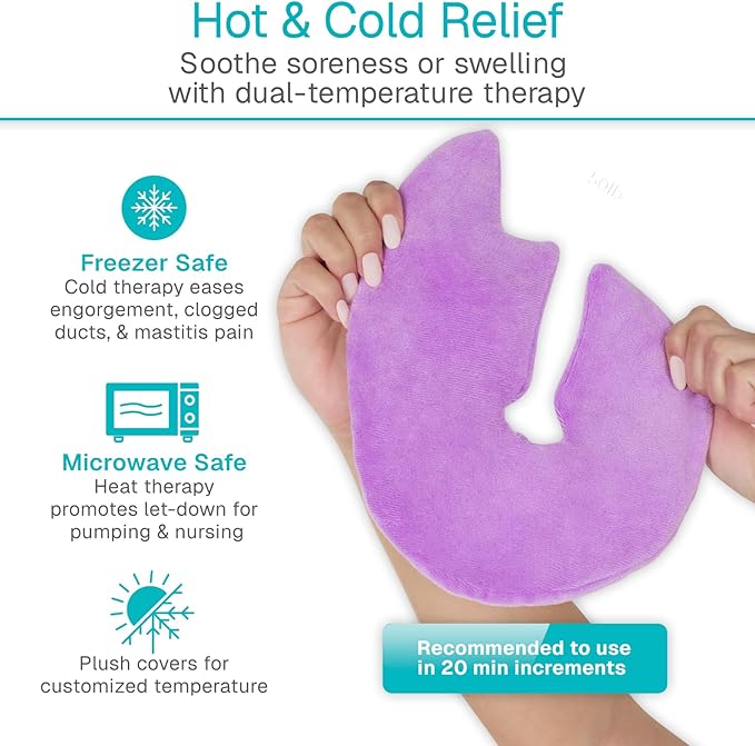 Arctic Flex Breast Ice Packs - Hot & Cold Therapy, Surgery Recovery Supplies - Heating & Cooling Gel Pad for Breastfeeding, Engorgement, Mastitis Relief, Sore Nipples, Lactation (Purple)