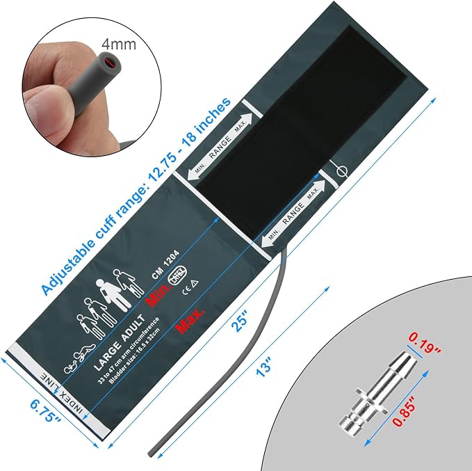 Cosmos Blood Pressure Monitor Replacement Cuff with Metal Air Hose Connector for Blood Pressure Monitor and Machine for 33-47 cm Upper Arm Circumference (Large Adult Size)